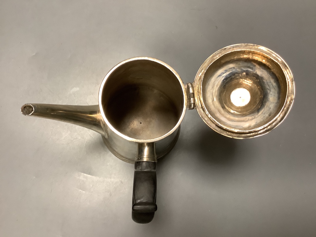 An 18 century Irish silver café au lait pot, indistinct marks, circa 1770?, height 20.8 cm, 20.5 oz (patched).